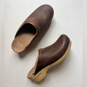 Dansko Brown Leather Clogs Rustic Mule Slip-On Comfort Shoe EU39 Cottagecore